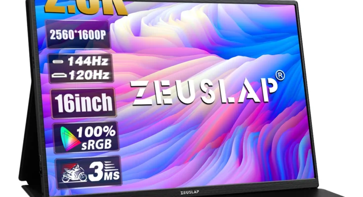 ZEUSLAP 16 인치 2.5K 144hz 휴대용 모니터 2560*1600 16:10 100% sRGB 500Cd/m² 노트북 스위치 ps4 ps5 Xbox용 여행용 게임 디스플레이