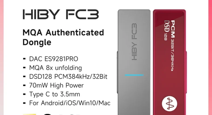 HiBy FC3 휴대용 MQA 8X 동글 C타입 USB DAC 오디오 HiFi 디코더