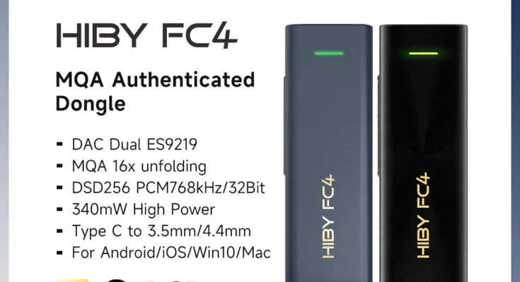 HiBy FC4 MQA 16X 동글 타입 C USB DAC 오디오 HiFi 디코더