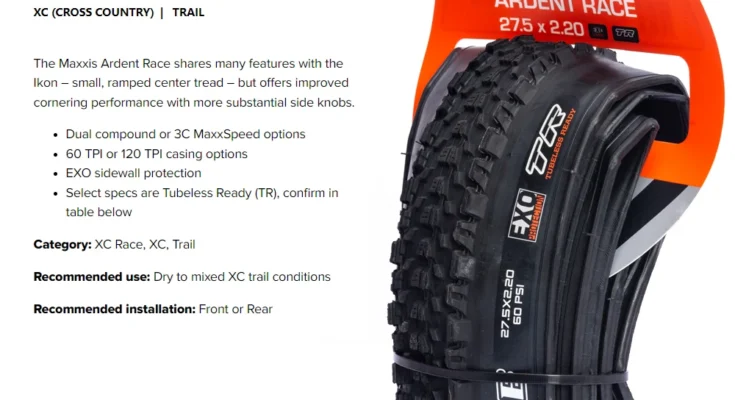 MAXXIS ARDENT RACE 튜브리스 산악 자전거 타이어